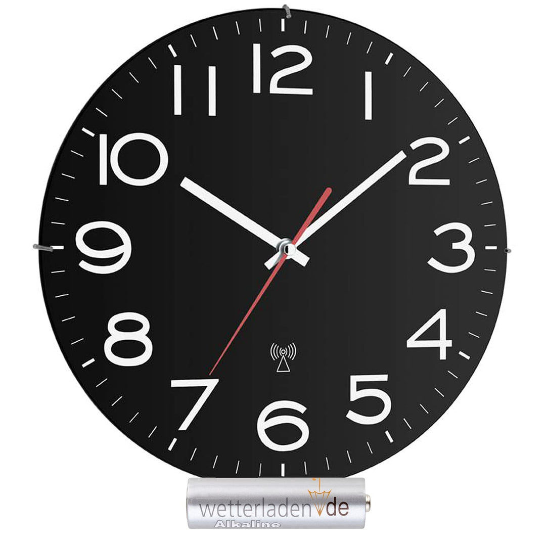TFA Dostmann Analoge Funk-Wanduhr, 60.3509, Küchenwanduhr, mit Glas, gross, aus Kunststoff, Schwarz,