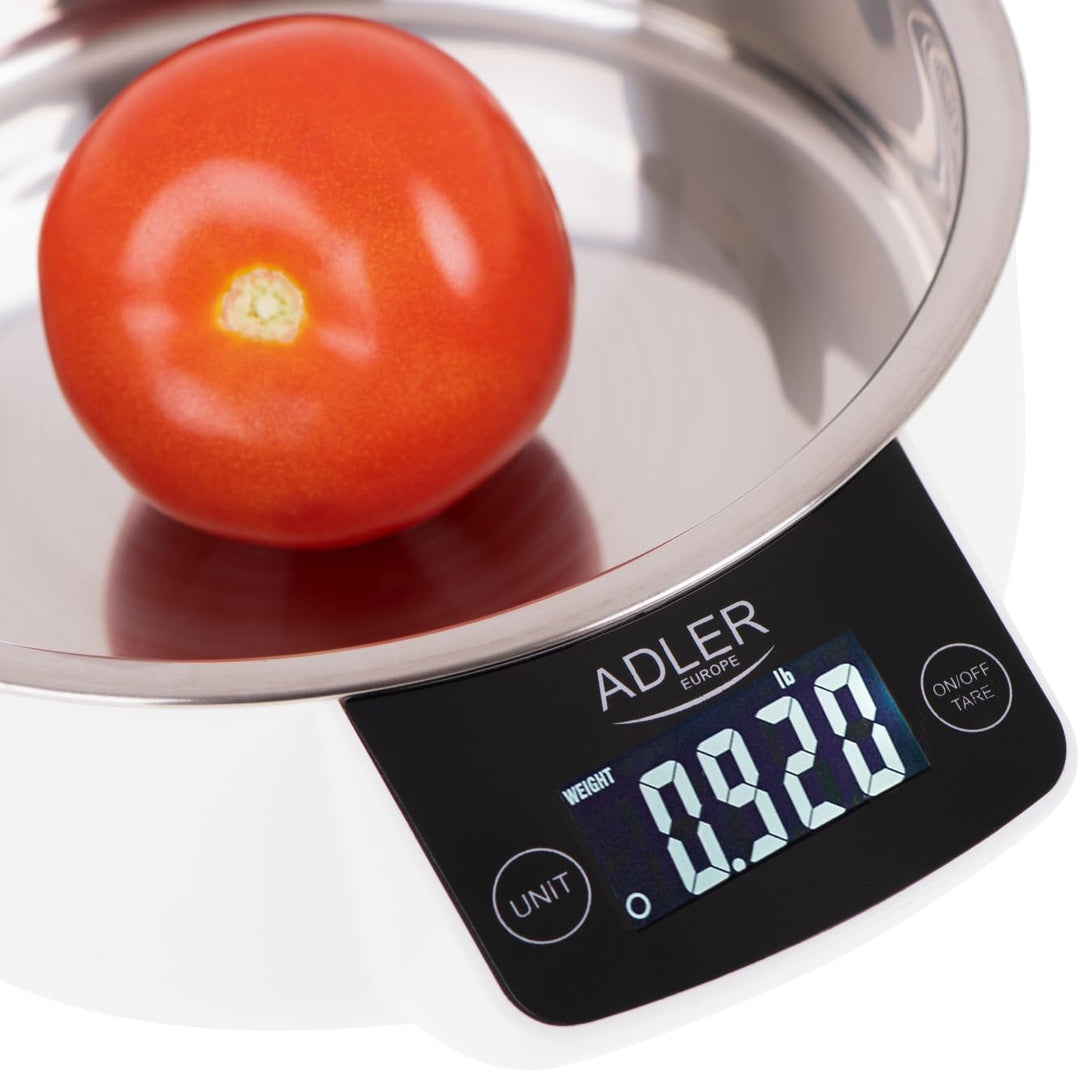 Adler AD 3166 Küchenwaage mit 900 ml Behälter aus Edelstahl, max. Gewicht 5 kg, elektronische Hausha