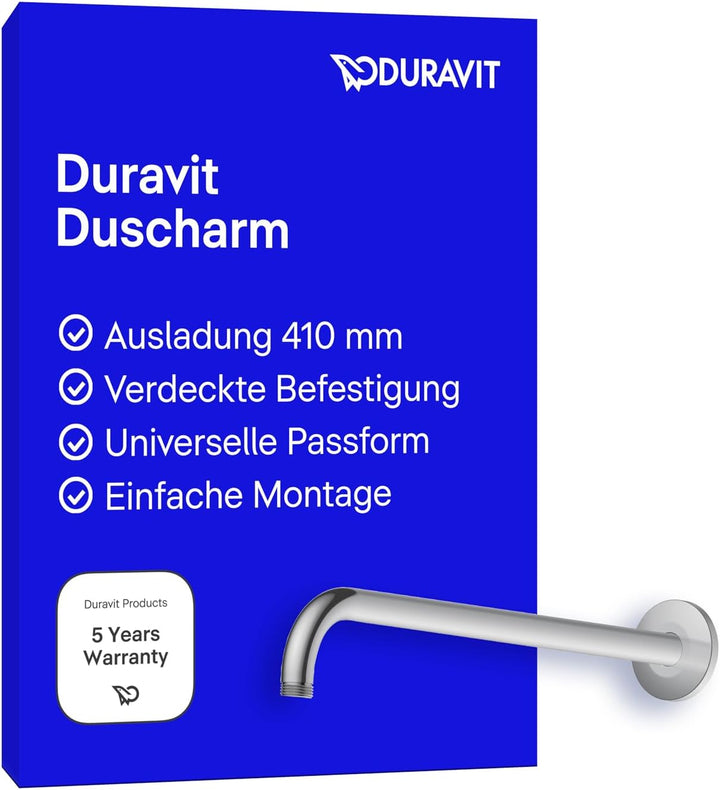 Duravit Universal Duscharm, Duscharmatur Wandbefestigung, Brausearm 410 mm, Duschbrause rund, Chrom