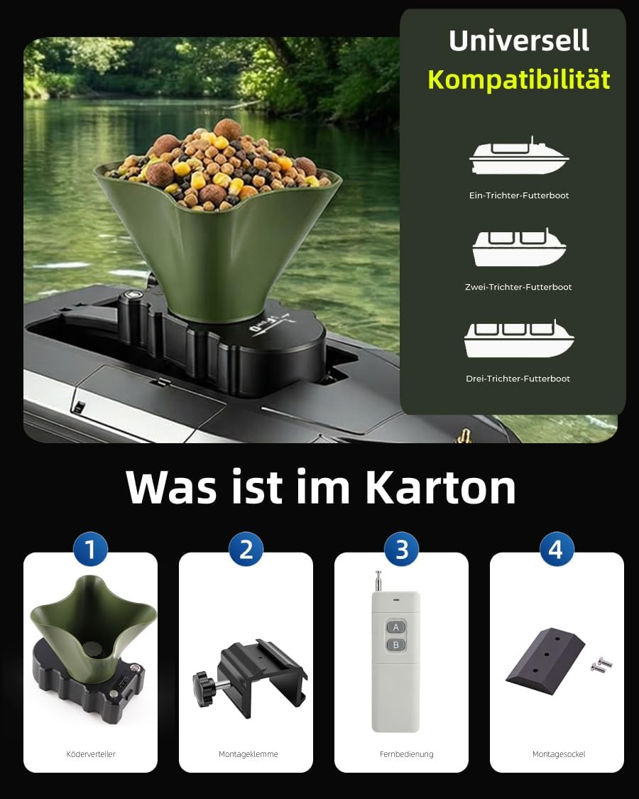 Rotierender Köderverteiler für Köderboote, Streureichweite 8 m, Zubehör für das Karpfenangeln, schne
