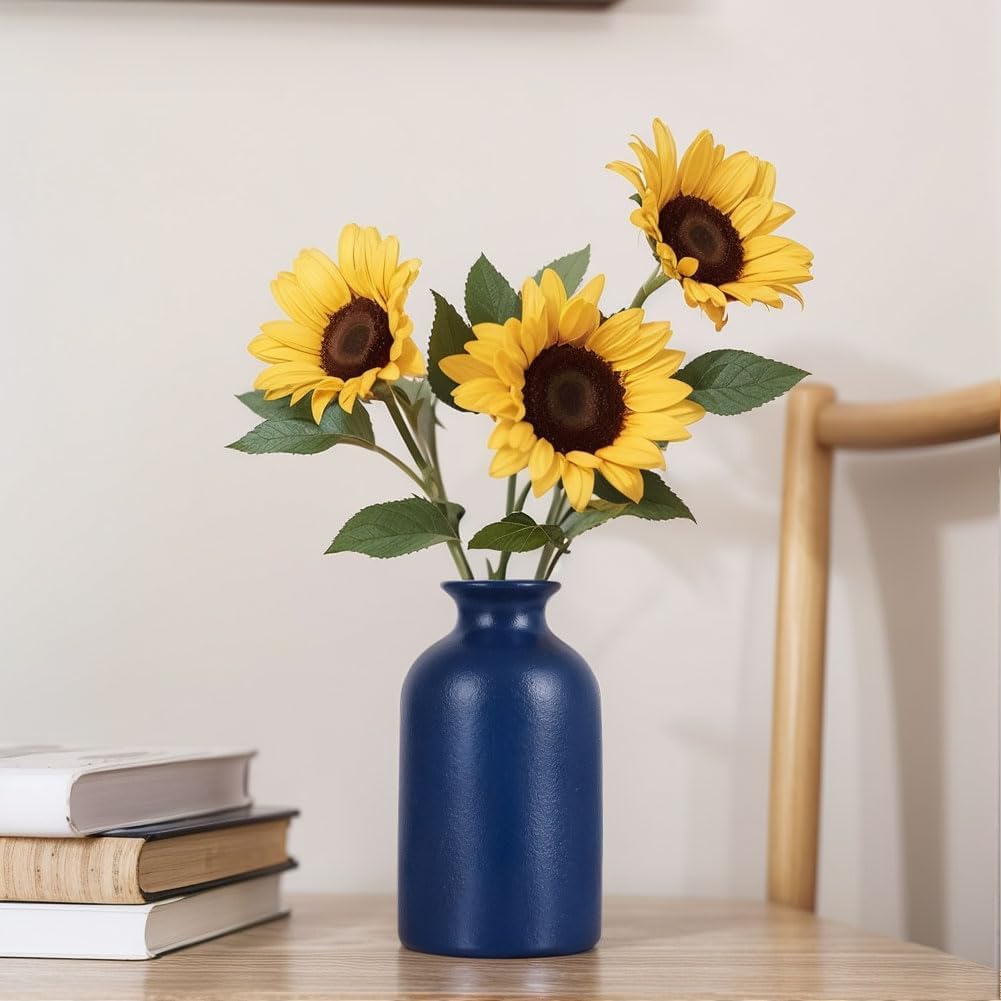 Blaue Keramik Knospe Vasen Set von 6 - wasserdichte Blaue kleine Vase, Landhaus Land Blaue Vasen Hom