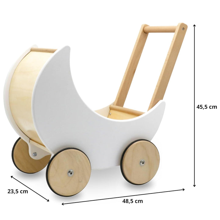 Mamabrum Holzwagen für Puppen und Bären, Baby Pöckchen 1+, Spielwagen für Kinder ab 1 Jahr, Rutschhe