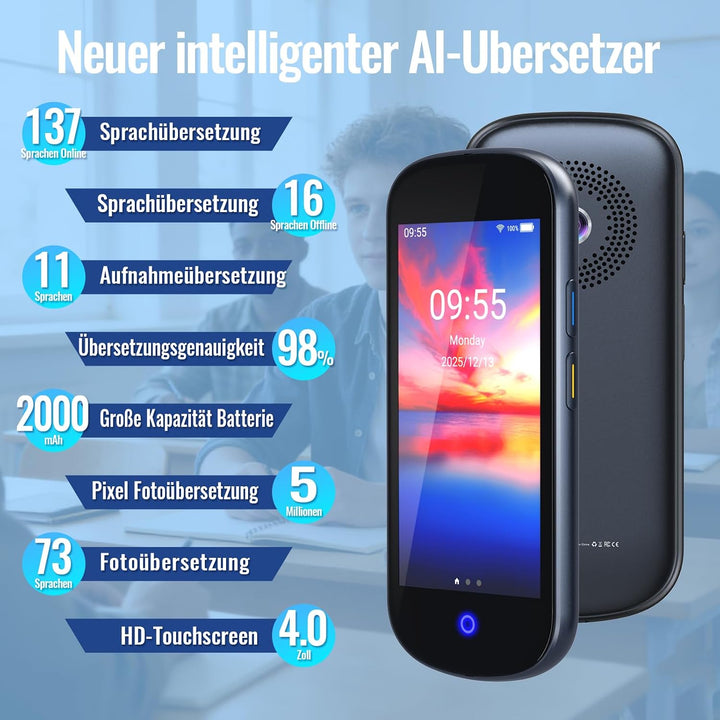 SKARA Sprachübersetzer Gerät ohne Internet, Echtzeit Übersetzer mit Sprachausgabe, 137 Sprachen &amp; Ak