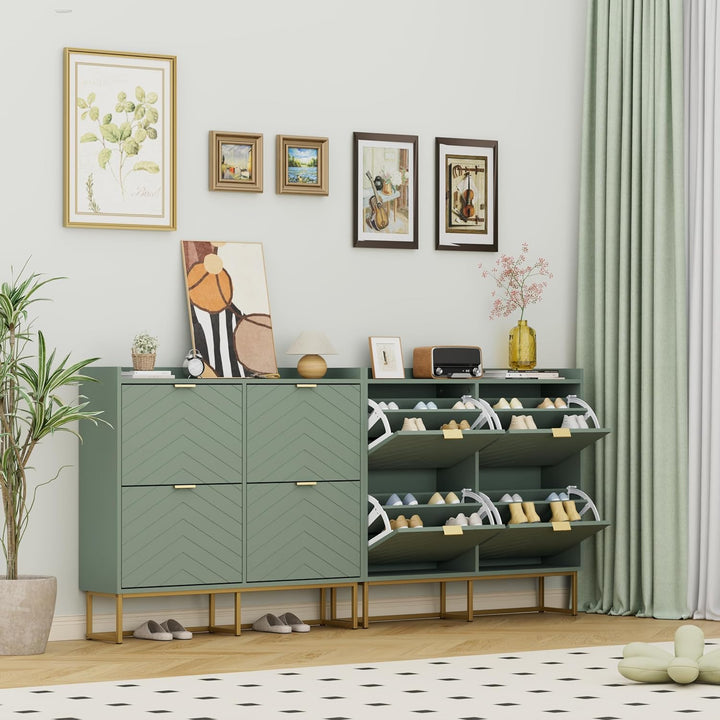 UEV Schuhschrank mit 4 Klappen Schmal,Freistehendes Schuhregal mit Kippschutz, Schuhkommode mit vers