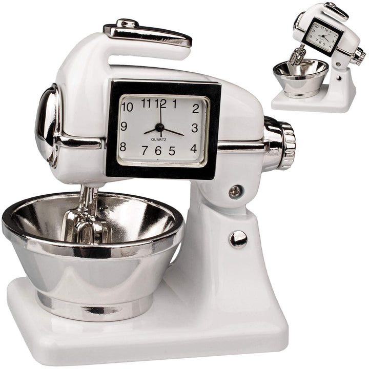 kleine - Tischuhr/Miniatur - Uhr - Küchenmaschine - Knetmaschine - aus Metall - 8 cm - batteriebetri