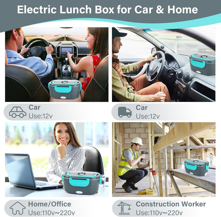Elektrische Lunchbox 1,5L, 60W Essensbox Warmes Mittagessen, 12V/24V/220V Beheizbare Speisenwärmer m