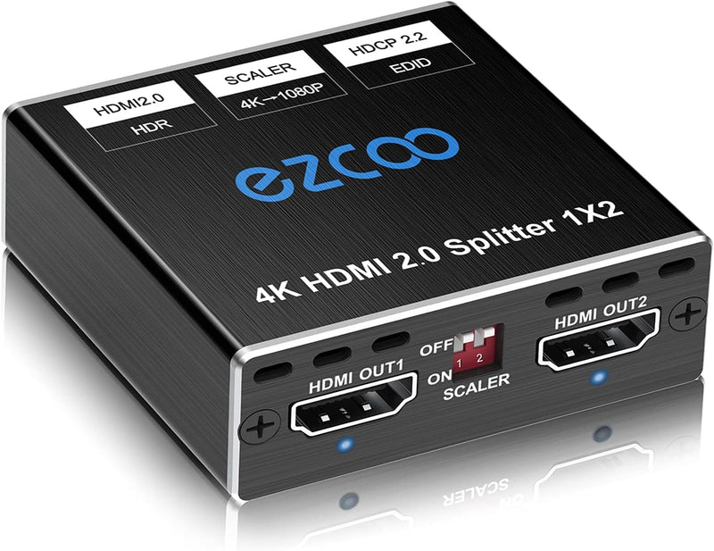 4K 60Hz HDMI Splitter 1x2 1080P 120Hz HDCP2.2 HDR 18Gbps UHD Dolby Vision Atmos EDID Scaler 4K 1080P