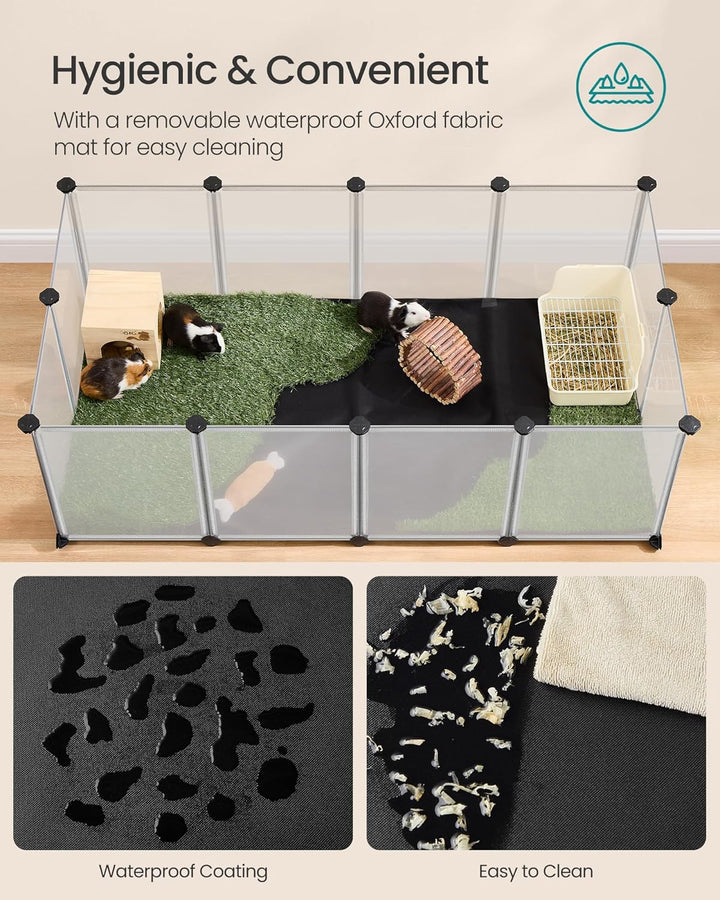 SONGMICS Kleintiergehege mit Bodenplatten, Laufstall mit Abnehmbarer und wasserfester Unterlage, Geh