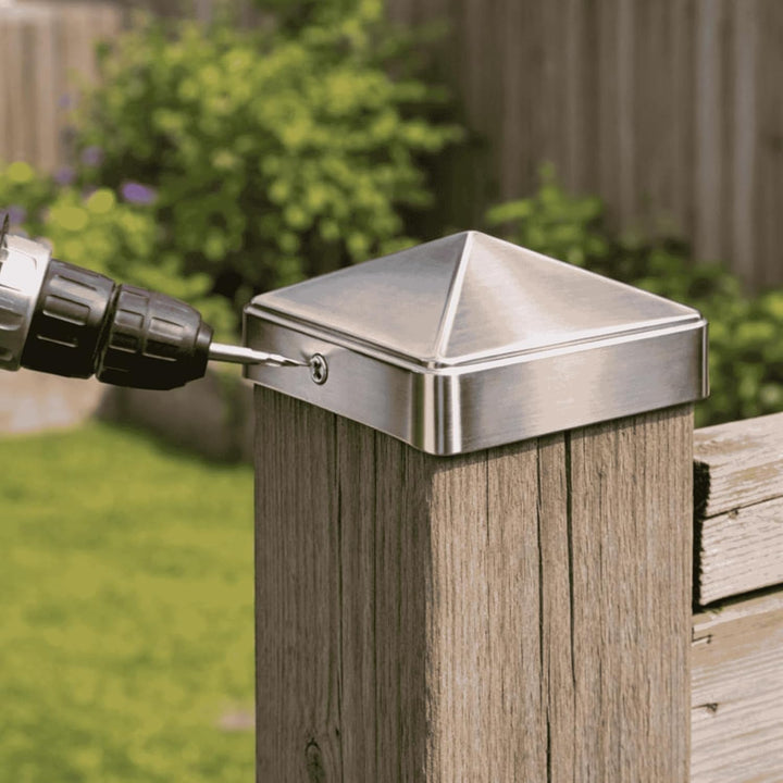 FeNau 10er Set Pfostenkappe 12x12 cm Edelstahl V2A matt - Carport rostfrei inkl. 20 Schrauben Edelst