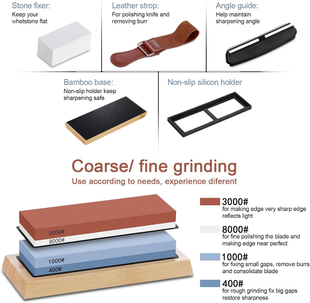 Aoresac Knife Sharpening Stones Set, Professional 400 1000 3000 8000 Grit Whetstone for Sharpening K