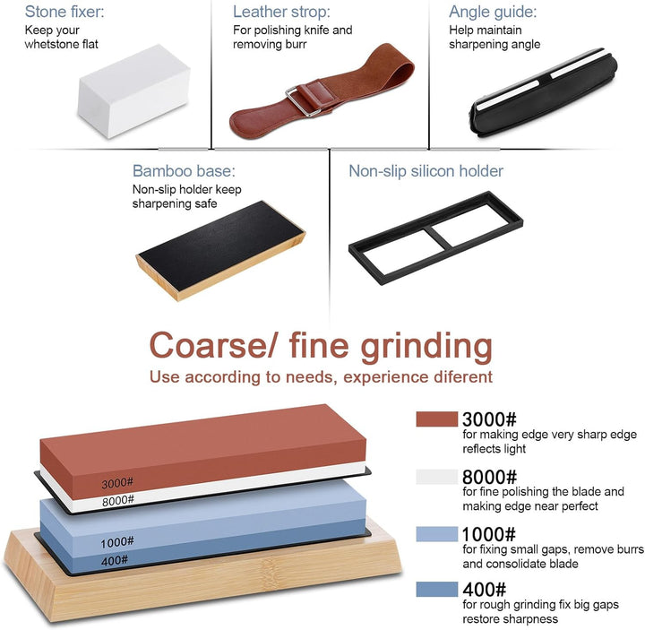 Aoresac Knife Sharpening Stones Set, Professional 400 1000 3000 8000 Grit Whetstone for Sharpening K
