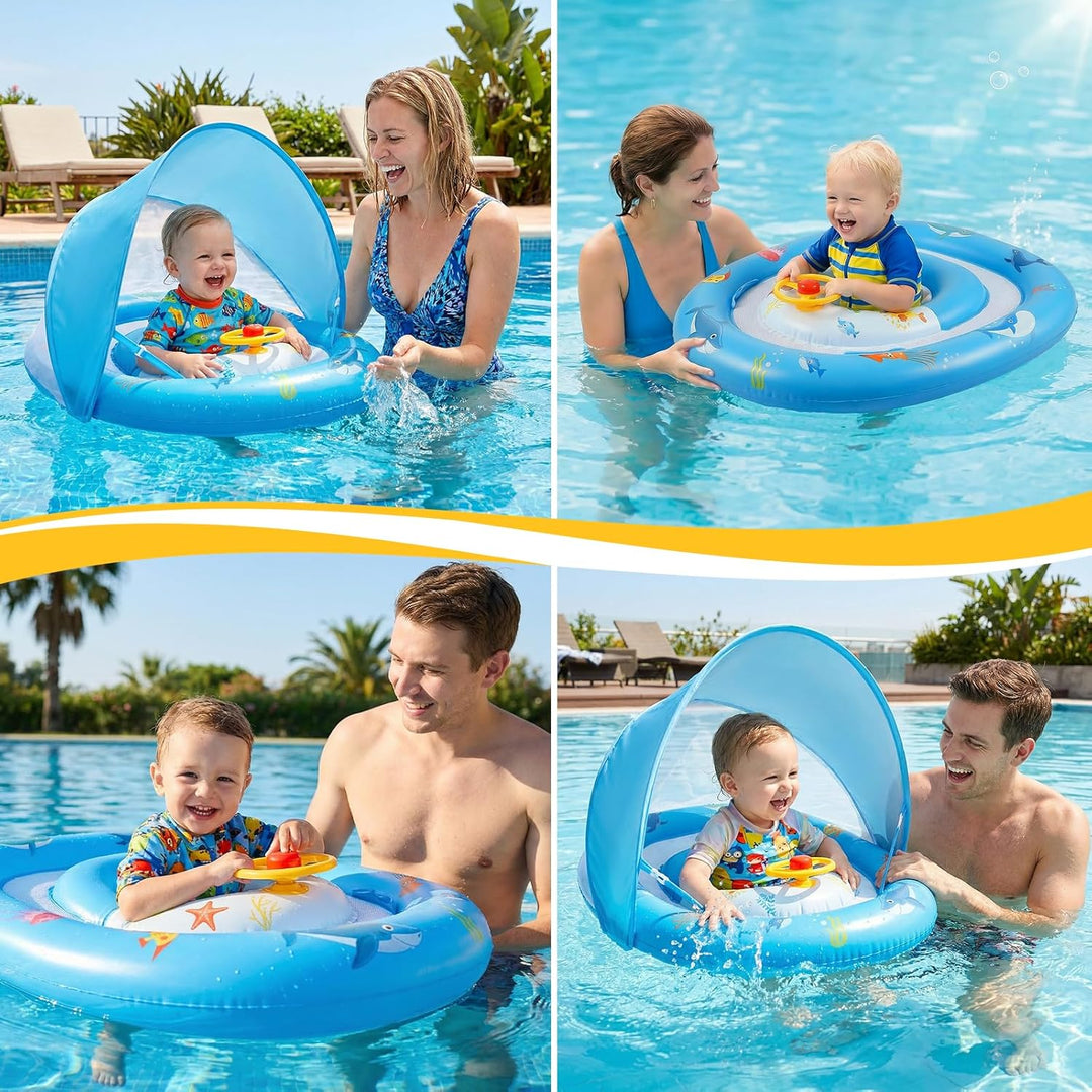 Schwimmring Baby mit Abnehmbarem Sonnendach Säuglingsschwimmsitz Kinderbecken Baby Schwimmringing Sc