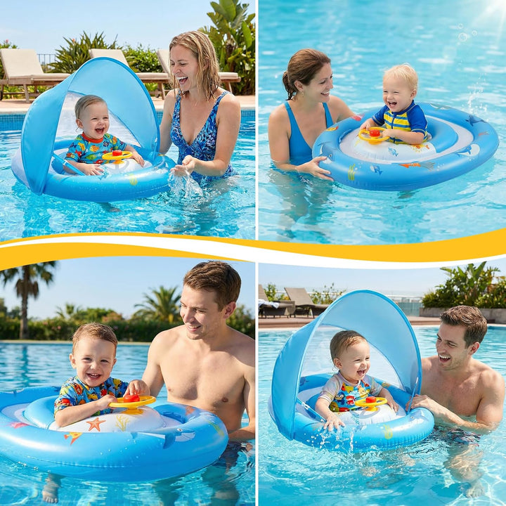 Schwimmring Baby mit Abnehmbarem Sonnendach Säuglingsschwimmsitz Kinderbecken Baby Schwimmringing Sc
