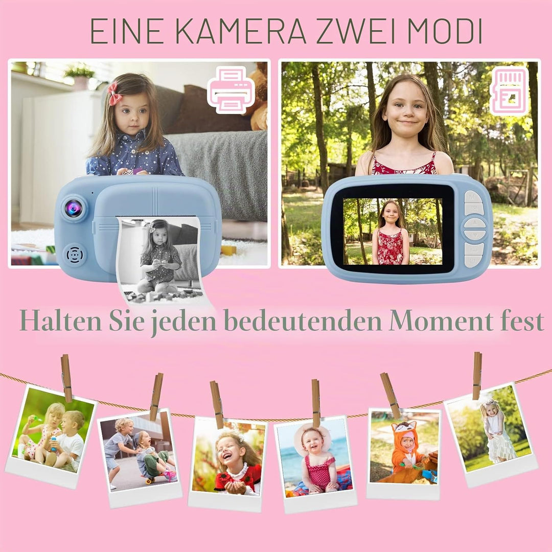 Misilmp Sofortbildkamera Kinder, Digital Kinderkamera 3.5" Zero-Ink-Druckpapier und 32GB TF-Karte,10