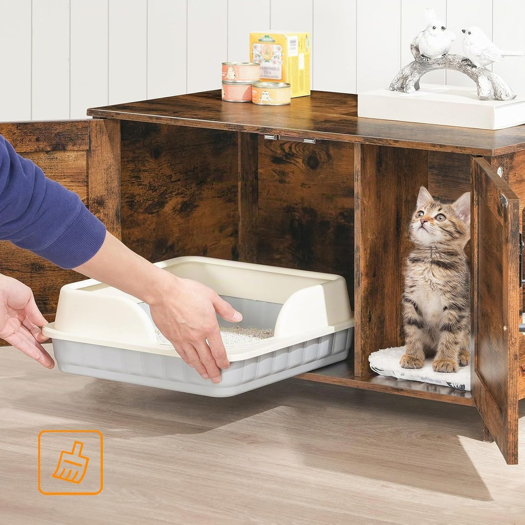 HOOBRO Katzenschrank, Katzenklo Schrank, Katzenhaus mit Tür und separater Trennwand, Sitzbank, Katze