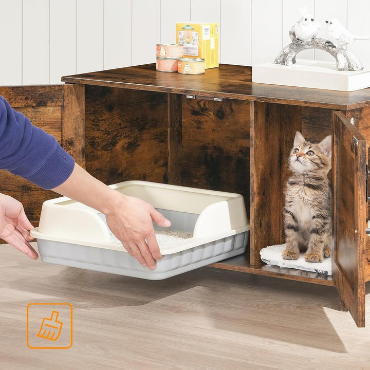 HOOBRO Katzenschrank, Katzenklo Schrank, Katzenhaus mit Tür und separater Trennwand, Sitzbank, Katze
