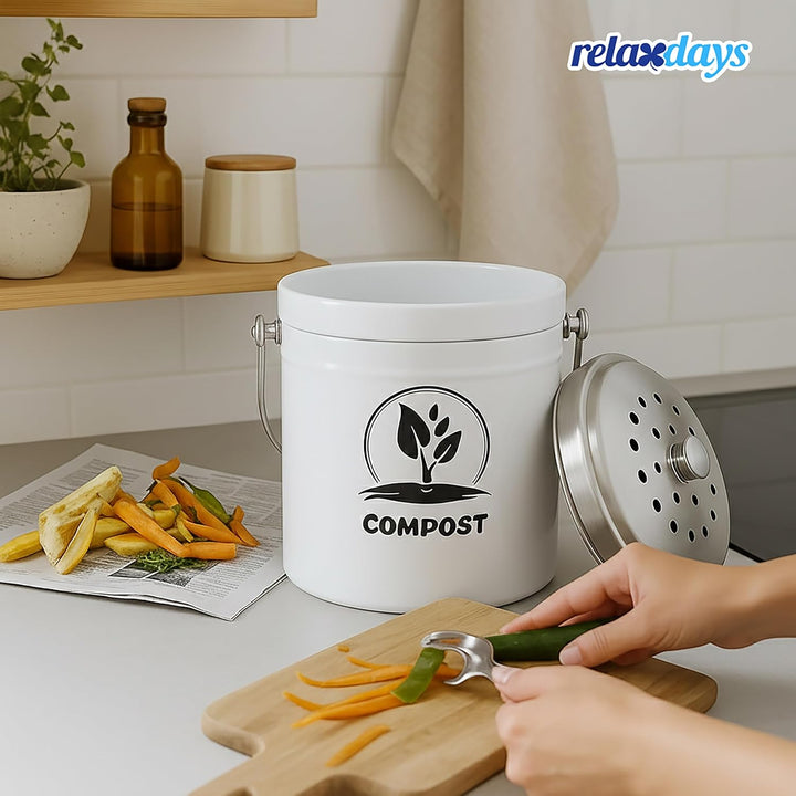 Relaxdays Komposteimer Küche, 5 l, Kleiner Mülleimer, Deckel und Geruchsfilter, Abfalleimer Biomüll,