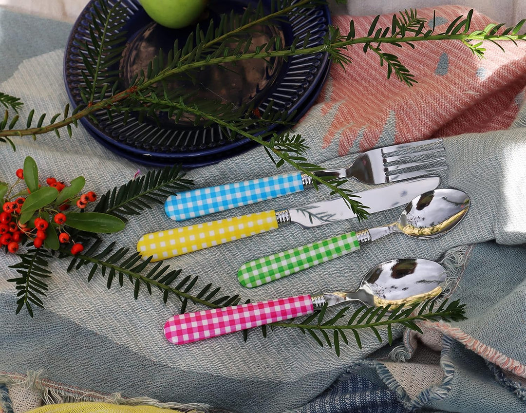 EXZACT Color Edelstahl-Besteck Set 24 Stück - 6 x Tafelgabeln, 6 x Tafelmesser, 6 x Abendessen Löffe