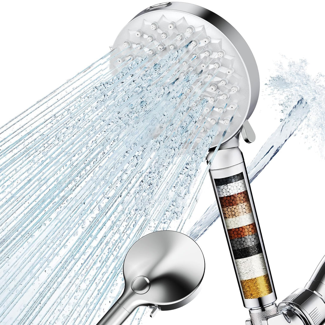 Wassersparend Duschkopf mit Filter, 7 Strahlarten, Hochdruck-Duschbrause Wassersparend mit Filtratio