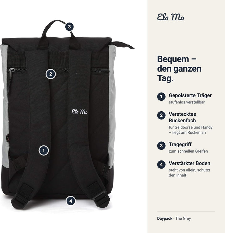 Ela Mo Rucksack Damen - Schön u. Durchdacht - Daypack mit Laptopfach &amp; Anti Diebstahl Tasche für Aus