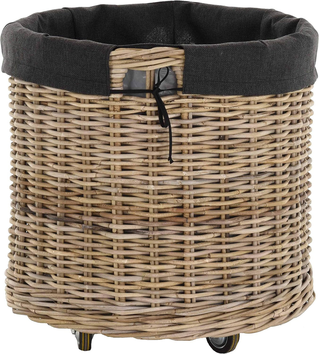 Grosser Rollkorb mit Griffen/Holzkorb mit Rollen aus grauem Natur Rattan/Aufbewahrung Holz-Wagen Räd