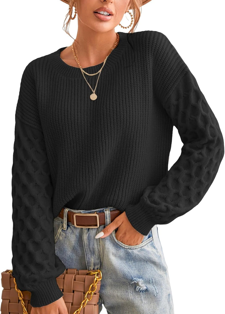 CUPSHE Damen Strickpullover Rundhals Langarm Feinstrick Pulli Jumper Oberteile Tops Honeycomb Knit S