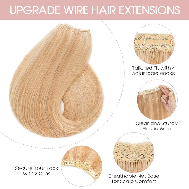 Extensions Echthaar mit Gummiband, Silk-co Wire in Extensions Aschblond Highlights Bleichblond 60g,