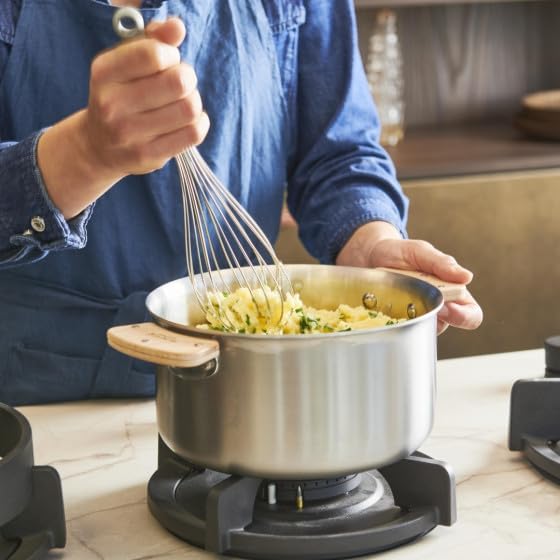 ALCHIMY LOQY Topfset 3-teilig, Edelstahl, 3-lagig, 2 abnehmbare Griffe aus Buchenholz LOQY und 3 Gla