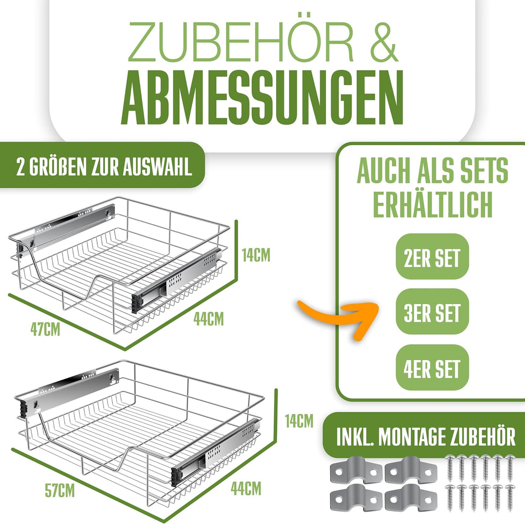KESSER® Teleskopschublade 60 cm ✓ Küchenschublade ✓ Küchenschrank ✓ Korbauszug ✓ Schrankauszug ✓ Vol