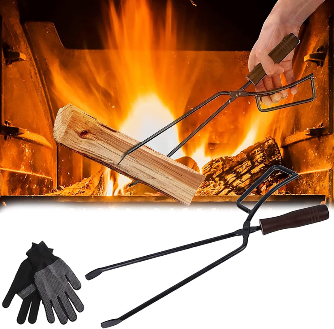 Kaminzange, 40cm Schwerlast Kaminholzzange Feuerholzzange kaminzubehör Kaminbesteck Anti-Verbrühung