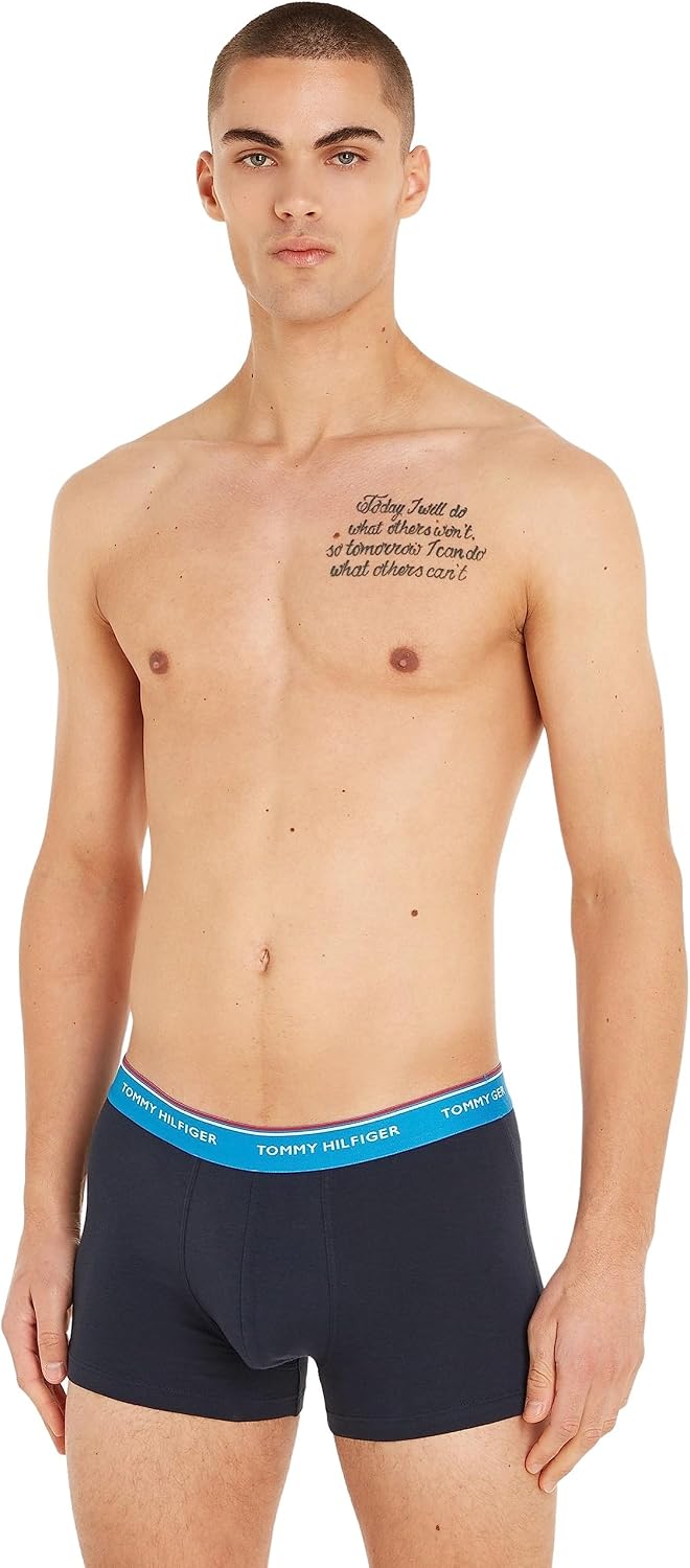 Tommy Hilfiger Herren 3er Pack Boxershorts Trunks Unterwäsche M Rosa (Cer Aqua/Deep Indigo/Dockside