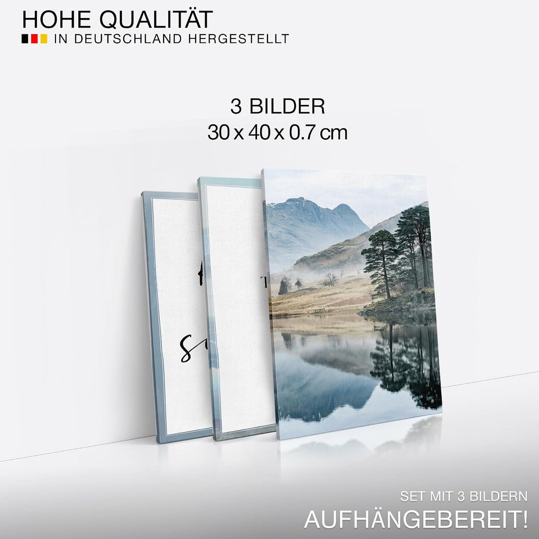 Novart Wandbilder Set See Berge - KOMPLETT AUFHÄNGFERTIG - Wohnzimmer Schlafzimmer Deko - 3 Moderne