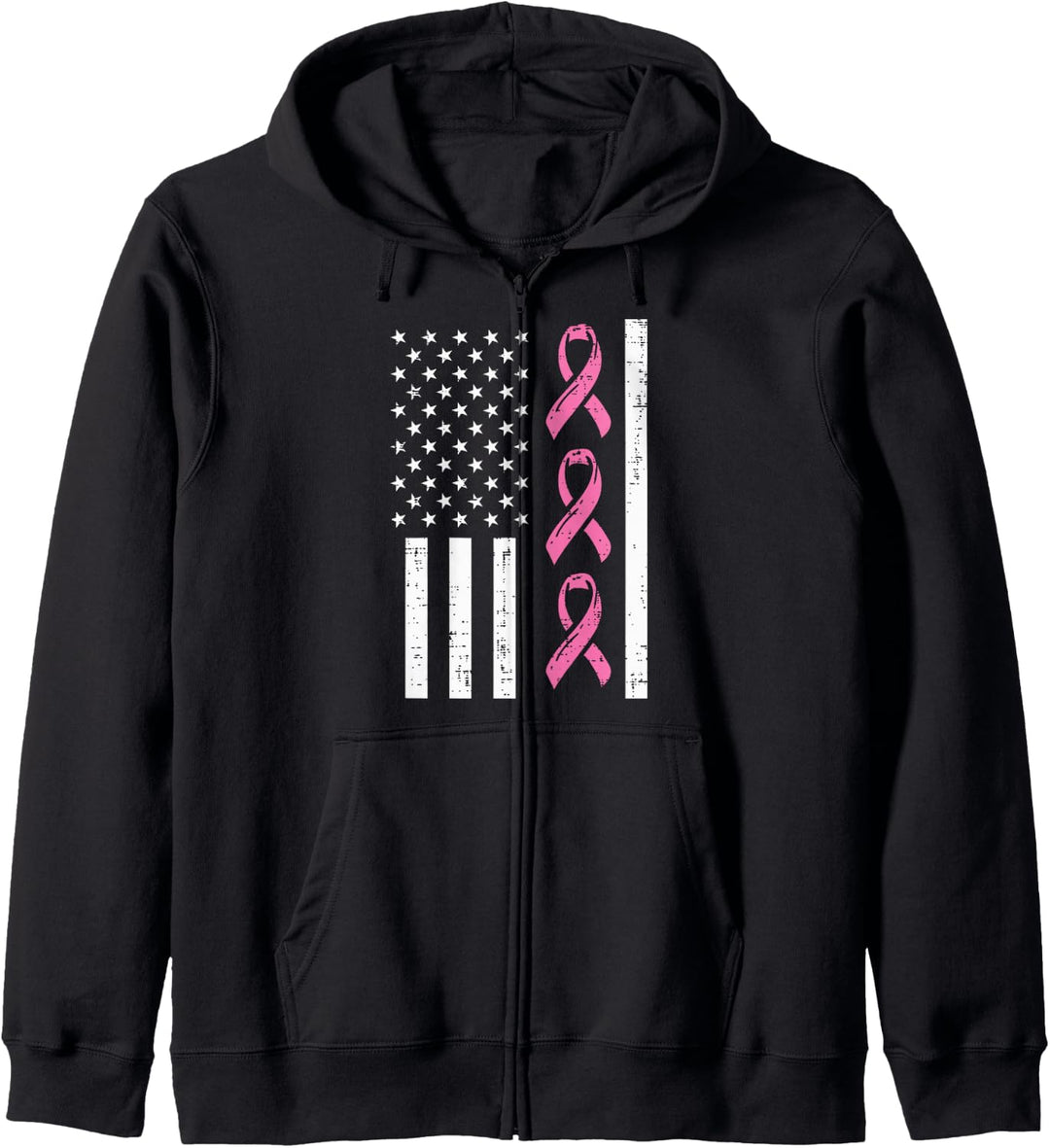 Amerikanische Flagge, rosa Band, Brustkrebs-Bewusstsein Patriotisch Kapuzenjacke