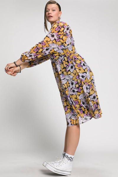 Studio Untold Damen grosse Grössen Übergrössen Plus Size Blumen-Kleid, A-Line, Carree-Ausschnitt, La