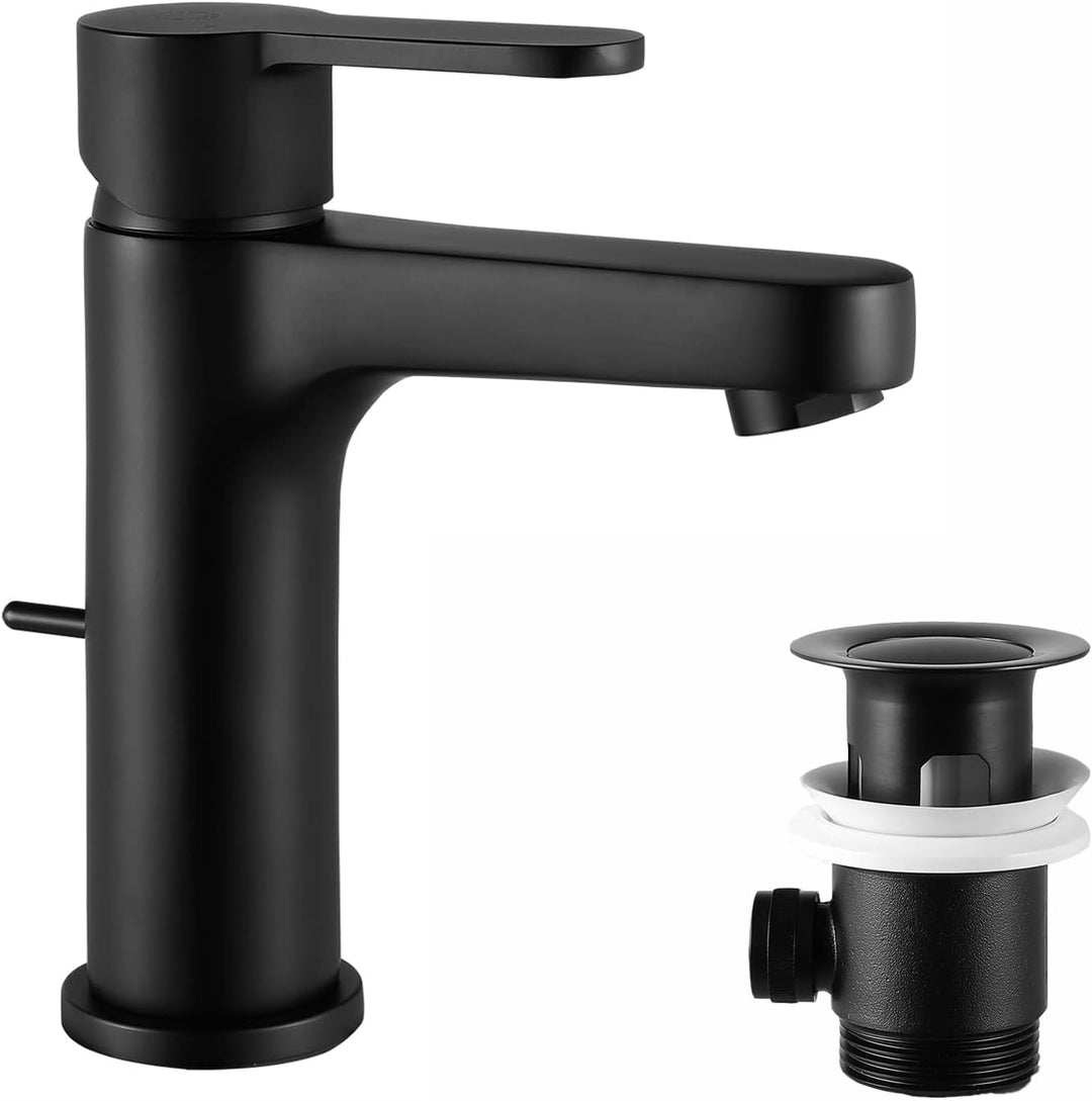 Wasserhahn Bad Schwarz | CECIPA Wasserhahn mit Zugstange,Keine schmutzigen Hände,Waschtischarmatur E