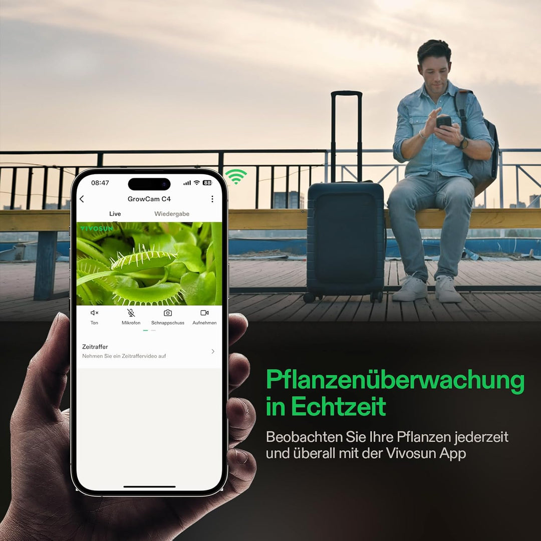 VIVOSUN GrowCam C4 2K QHD WLAN Smart Kamera für Growzelt & Indoor Pflanzen, mit Zeitraffer, Nachtsic