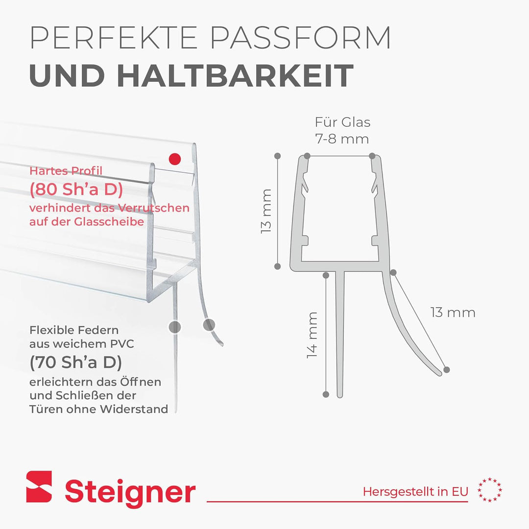 STEIGNER Duschdichtung UK33 120 cm (1 Stk.) Transparent - Dichtung gerade für Eckeinstieg Dusche ode