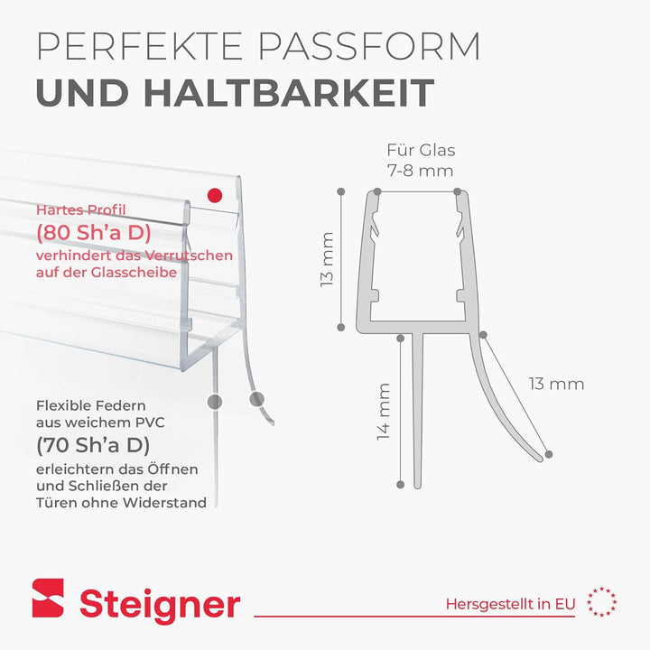 STEIGNER Duschdichtung UK33 120 cm (1 Stk.) Transparent - Dichtung gerade für Eckeinstieg Dusche ode