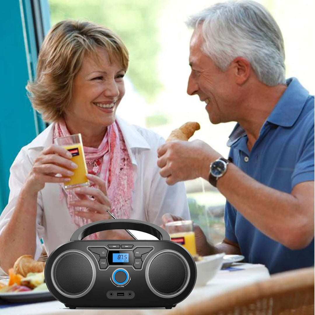 CD-Radio Tragbare CD-Player-Boombox mit Bluetooth- und FM-Radio, USB-Eingang und 3,5-mm-AUX-Kopfhöre
