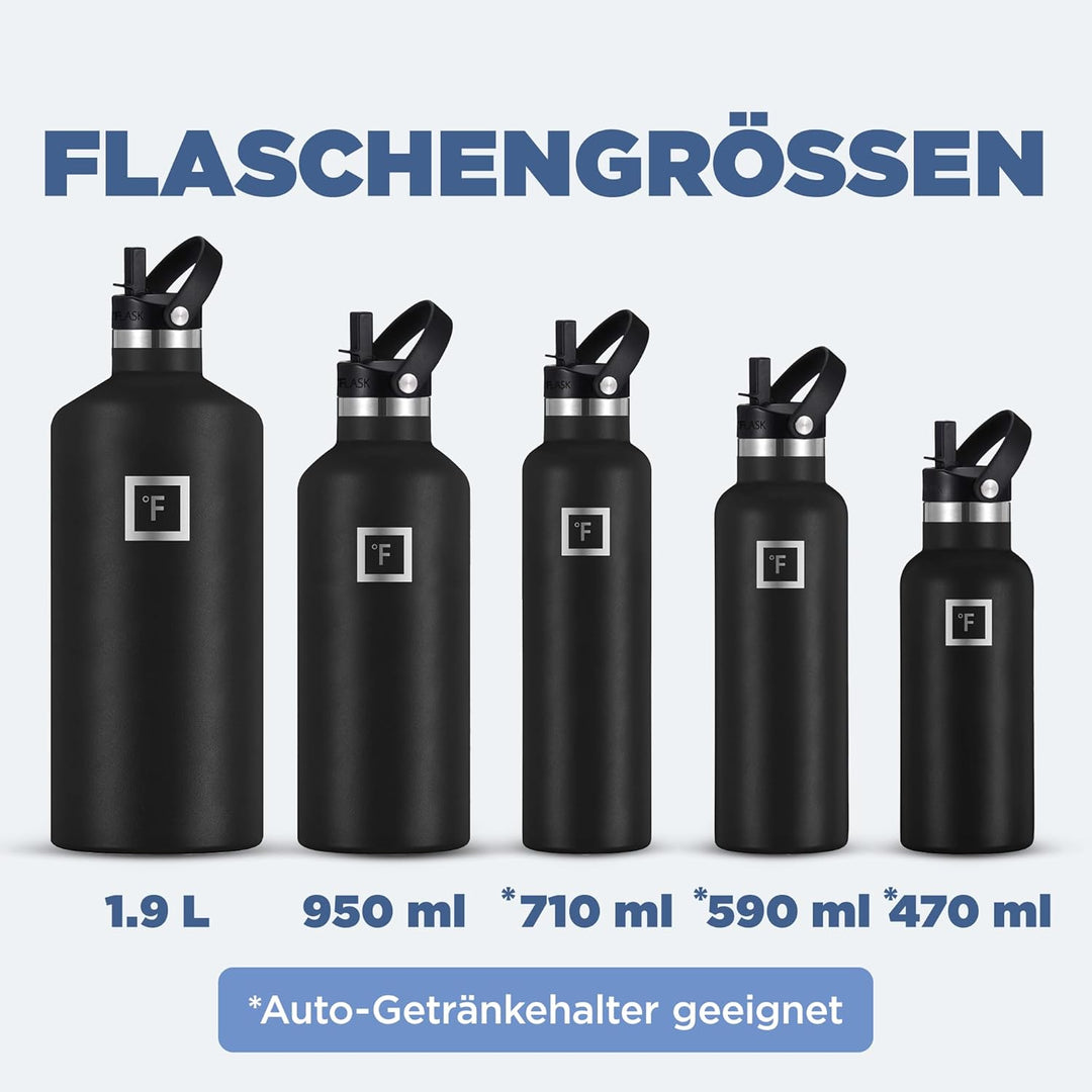 Edelstahl Trinkflasche mit 3 Deckel - Auslaufsicher Thermosflasche - Metall Wasserflasche Doppelwand