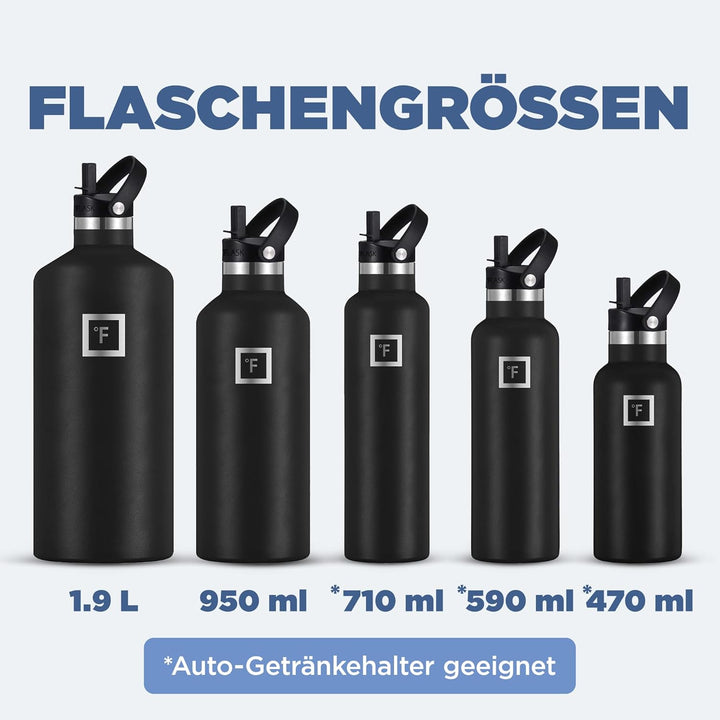 Edelstahl Trinkflasche mit 3 Deckel - Auslaufsicher Thermosflasche - Metall Wasserflasche Doppelwand
