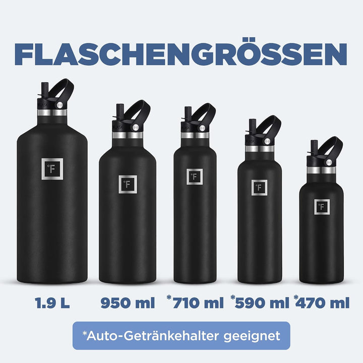 IRON °FLASK Edelstahl Trinkflasche mit 3 Deckel - Auslaufsicher Thermosflasche - Metall Wasserflasch