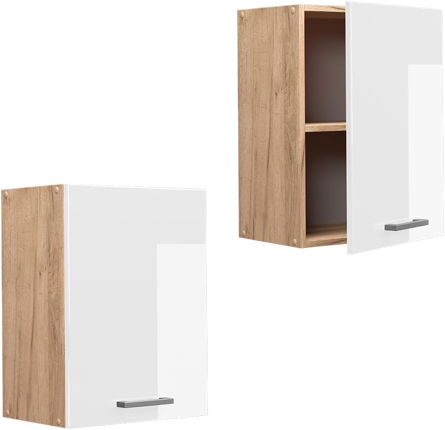 Vicco Hängeschrank R-Line, Weiss Hochglanz/Goldkraft Eiche, 45 cm Weiss Hochglanz Hängeschrank 45 cm
