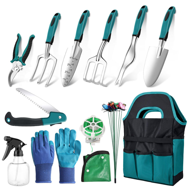 Gartenwerkzeug Set, 22 Stück Gartenset Werkzeug für Gartenarbeit mit Gartengeräte Organizer Handtasc