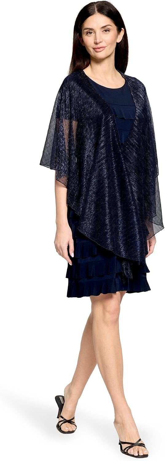 Vera Mont Damen Cape im Glitzer-Look Standard Einheitsgrösse Blue/Black, Standard Einheitsgrösse Blu