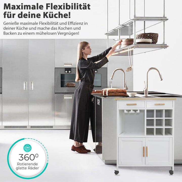 DRULINE Servierwagen Beistellwagen 40x75x92,5 cm, Multifunktionaler Küchentrolley mit Extra viel Sta