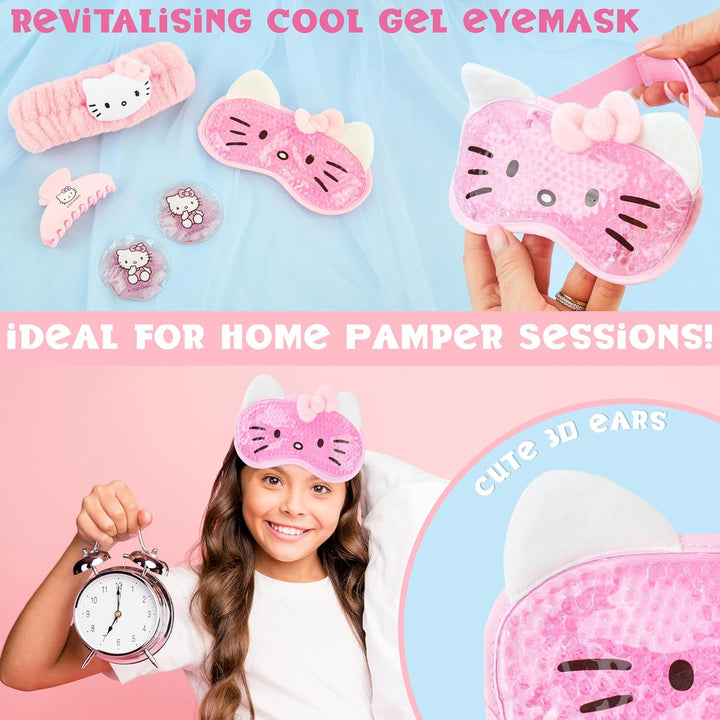 Hello Kitty Sanrio Beauty Set mit Gel Augenmaske Kühlend, Augen Pads, Haarband Damen & Haarklammer,
