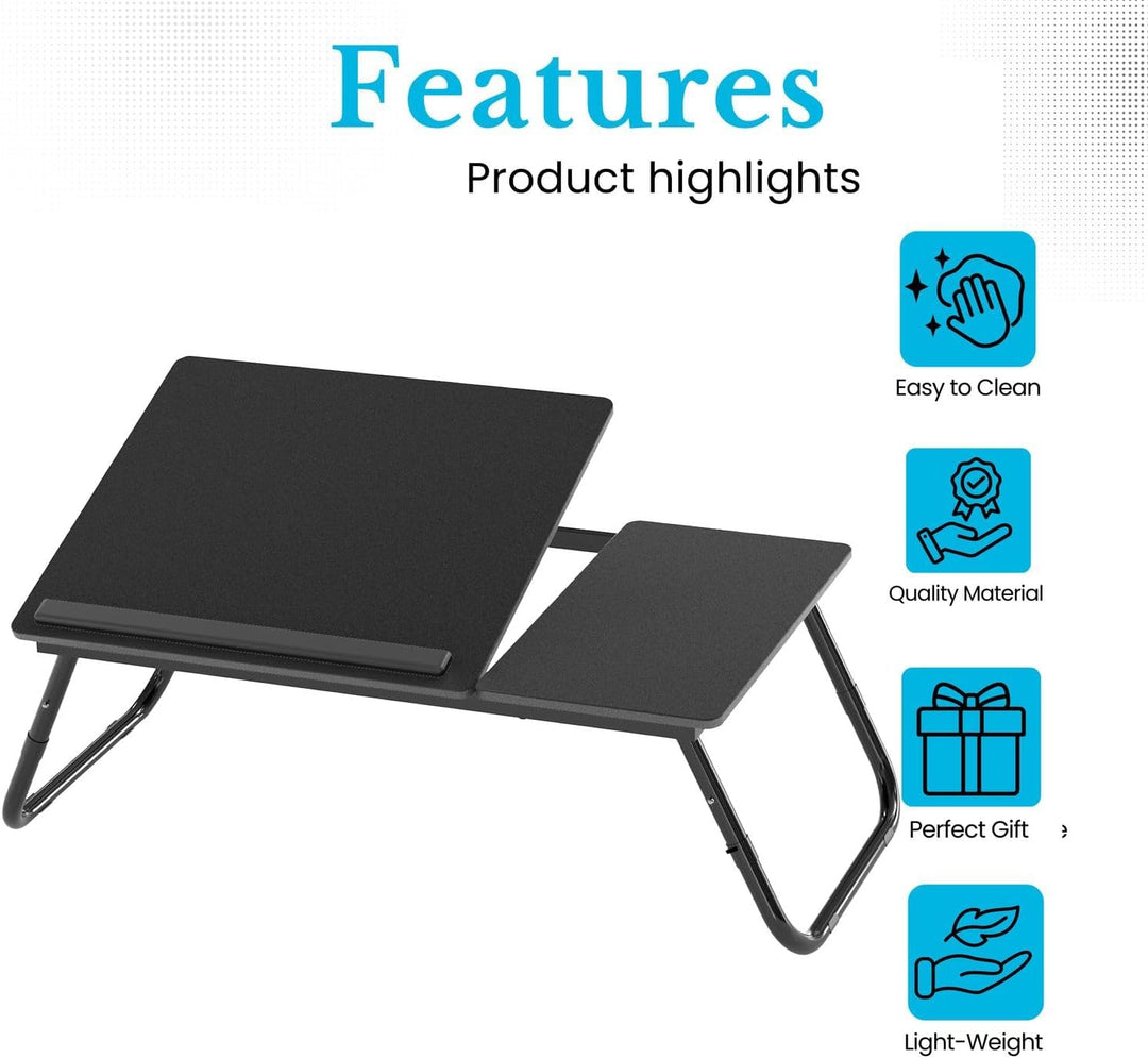 Laptoptisch ausklappbarer höhenverstellbarer in Schwarz - 60 x 35 x 24.5 cm - Lesetisch Frühstücksbr