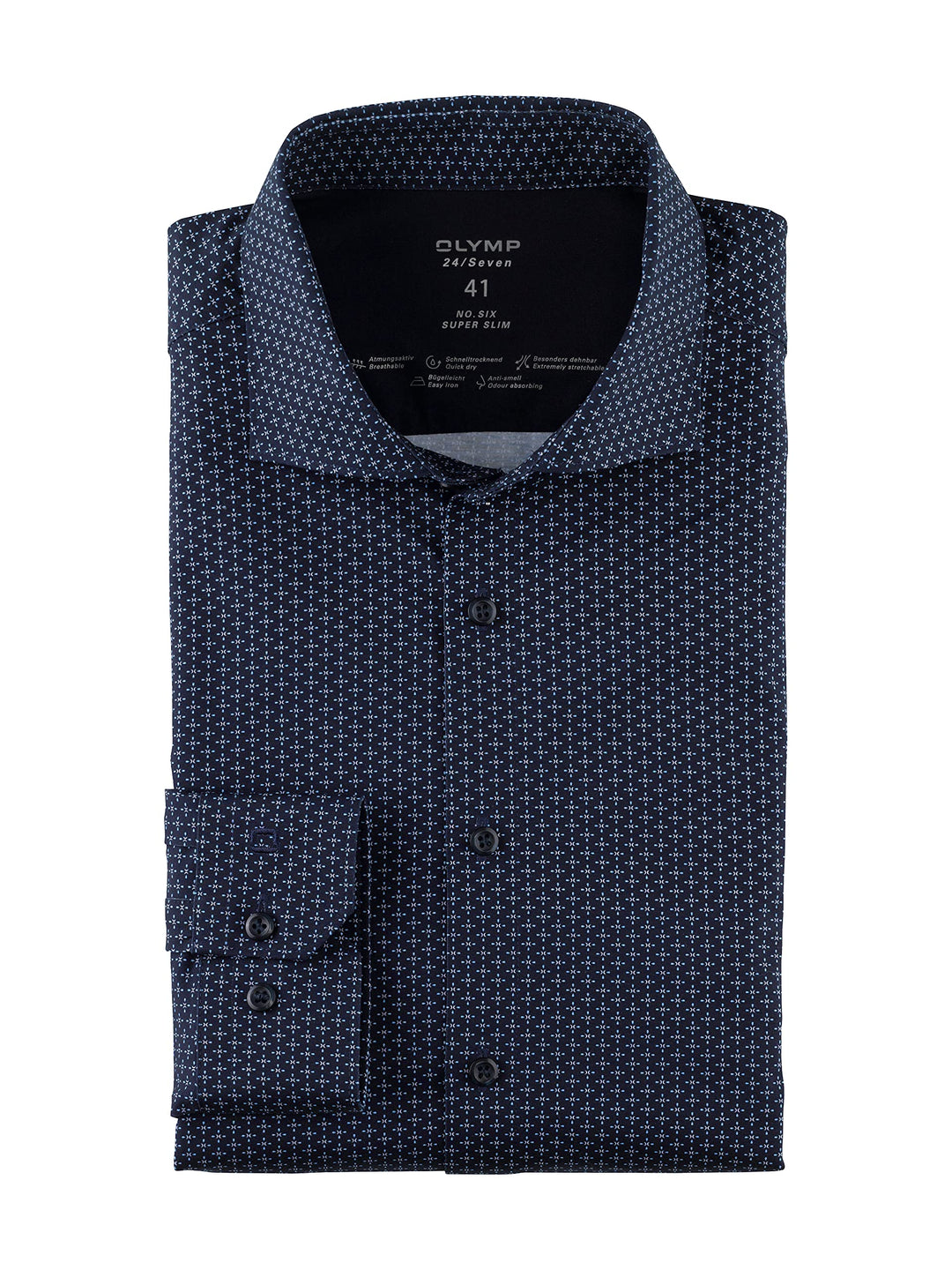 OLYMP Herren Businesshemd No. Six 24/Seven,Gemustert,super Slim,Kent-Kragen 37 Marine 18, 37 Marine