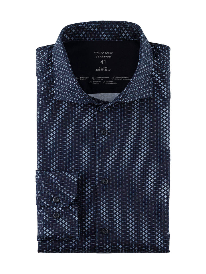 OLYMP Herren Businesshemd No. Six 24/Seven,Gemustert,super Slim,Kent-Kragen 37 Marine 18, 37 Marine